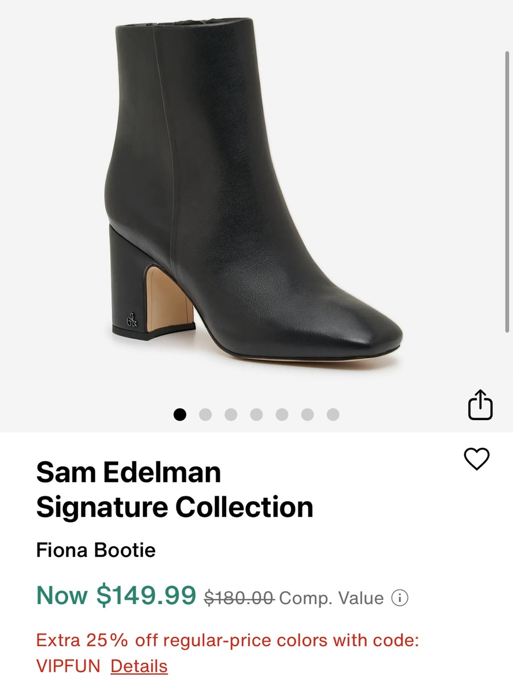 Sam Edelman Fiona Black Leather Bootie Size 7.5